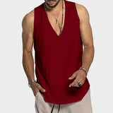 Riolio  Summer Casual Loose V Neck Tank Tops Mens Sport Camisole Fashion Solid Straps Sleeveless Basic Tops Vest Men Oversize Streetwear