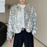Riolio  Mens Jacket Sequin Ballroom Shiny Jacket Streetwear Fashion Nightclub Stage Performance Long Sleeve Top Men'S Clothing New