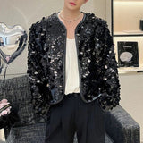 Riolio  Mens Jacket Sequin Ballroom Shiny Jacket Streetwear Fashion Nightclub Stage Performance Long Sleeve Top Men'S Clothing New