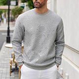 Riolio  Men's Quilted Crew Neck Sweatshirt Casual Long Sleeve Textured Pullover For Daily Wear