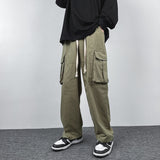 Riolio Large Pocket Loose Straight Cargo Pants 100% Cotton Men's Summer  Japanese Retro Casual Straight Pants Streetwear Baggy Pants