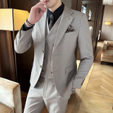 Riolio  New Men's Double-Breasted Three-Piece Suit Elegant Business Style Casual Fashion Urban Spring Season Slim Fit Metal Decoration