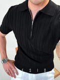 Riolio Zipper Knitted Short-sleeved Polo Shirt Men Summer American Retro Commuting Loose Vertical Striped Pit Strip Lapel T-shirt Men