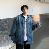 Riolio New High Street Men's Zip-up Denim Jackets Casual Washed Streetwear Stand Collar Texture Korean Harajuku Retro Long Sleeve Coats