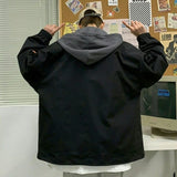Riolio Hooded Cargo Jackets Men Autumn Fake Two Pieces Zipper Coats College Oversize Baggy Streetwear Ins Baseball Windbreaker Classic