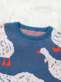 Riolio New Popular Autumn Winter Cute Duck Jacquard Pattern Pullover Sweater Casual Round Neck Contrast Color Knitted Men's Pullover