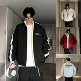 Riolio  Retro Reversible Jacket for Men Stand Color Spring Autumn Varsity Jacket Loose Casual Sport Coat Outwear Windbreaker Vintage 90s
