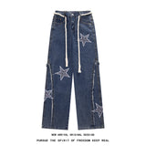 Riolio  Jeans men Spring New Patchwork Straight-leg jeans Personalized five-pointed star design Stretch waistband street jeans