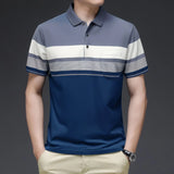 Riolio  Short Sleeved New Men's Striped Lapel Summer T-shirt Ice Silk POLO Casual Fashion Top