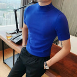Riolio  Spring Autumn New Short Sleeve Knitted T-shirts For Men Solid Color Slim Fit Tee Fashion Commuter Korean Tops Male Clothes
