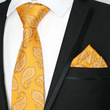 Riolio  Newest Tie Set 8CM Mens Necktie Handkerchief Neck Ties Sets For Man Yellow Color Plaids Stripes Jacquard Cravat Business Party