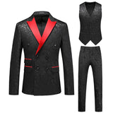 Riolio  Plus Size Three Piece Suit Casual Wedding Men's Set Korean Style Slim Fit Business Formal Cotton Blend Fabric with Flower Pat...