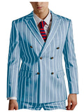 Riolio  Men's Pinstripe 2 Piece Suit Set Double Breasted Peak Lapel Slim Fit Striped Tuxedo Suit For Wedding Prom Business Formal