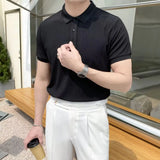 Riolio  Summer Men Clothing Short Sleeve Men's Polo Shirt Fashion Slim Casual Design Sense Lapel Button Solid Color Golf Polo T Shirt