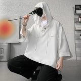 Riolio  Oversize Solid Color Youth T Shirts Men's Summer New 3/4 Sleeve Hooded Simplicity Trend Tops Tees Fashion Korean Men Clothing