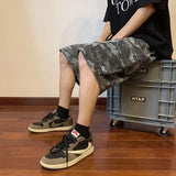Riolio  American Retro Shorts Men's Loose Drawstring Multi-pocket Pure Cotton Camouflage Workout Five Points