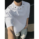 Riolio Tshirt Men Slim Fit Solid Color Round Neck t Shirt Button trim Summer Casual Tee Shirt Lightweight Breathable Cotton Fashion Top