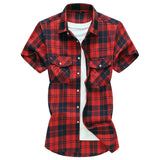 Riolio  Summer Hot Sale Of The Season Men's Checkered Shirt Short Sleeve Large Size Trendy Youth Casual Korean Style Fashionable Double