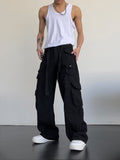 Riolio High street retro casual large pocket overalls men's and women's new summer high waist loose straight tube draped wide leg pants