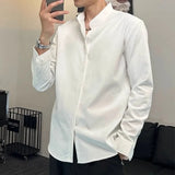 Riolio  Autumn New Hong Kong Style Stand Collar Long-sleeved Shirt Men's Handsome High-end Slim Fashion Brand Cardigan Suit