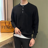 Riolio  Autumn Men Knitted Henry Sweater Long Sleeve Solid Color Jacquard O Neck Luxury Pullovers Korean Fashion Slim-fit Knitwear M-3XL