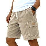 Riolio  Men'sShorts Solid Corduroy Shorts Male Drawstring Pocket Casual Beach Half Pants Loose Shorts Mens Clothing Plus Size S-5XL