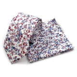 Riolio  Men's Floral Cotton Tie Pocket Handkerchief Set White Blue Woven Necktie Flower Leaves Pattern Wedding Party Accessories Gifts
