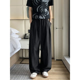 Riolio  Japanese Style Wide Leg Pants Men Elastic Waist Loose Baggy Trousers Breathable Spring Summer for Daily Streetwear