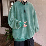 Riolio American Washed Old Pullovers Sweatshirts Men Loose Solid Color Autumn Large Size Warm O Neck Tops Hip Hop Y2k Sweatshirt