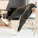 Riolio  Retro Chinese Style Cotton and Linen Trousers for Men Loose Buckles Tying Feet Harun Casual Pants