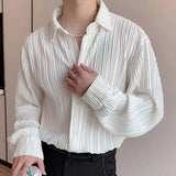 Riolio Autumn Winter New Fashion Temperament Trend Simple Blouse Male Korean Fold Design Shirt Man Solid Color Loose Casual Gentmen Top