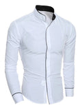 Riolio Spring and Autumn Men's Long-sleeved Solid Color Shirt, Stand-up Collar Comfortable Button-down Fashionable Slim Shirt