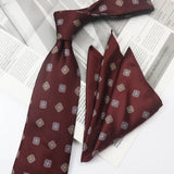 Riolio  2PCS Neck Tie Set Casual Floral Printed Neckties Oversized 9cm Luxury Striped Silky Neck Ties For Men Pocket Square Groom Hanky