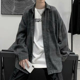Riolio  Retro Plaid Shirt Men's Loose Long-sleeved Trendy Handsome Thin Jacket Versatile Shirt