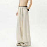 Riolio  Summer Men's Teal Wide-Leg Pants Contrast Waist Drawstring Casual Trousers