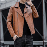 Riolio Leather Jacket Autumn New Flip Collar Slim Fit Casual Style Jackets Men's Motorcycle Outerwear Youth Fashion PU Leather Coat