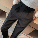 Riolio British Style Autumn New Solid High Waist Trousers Men Formal Pants High Quality Slim Fit Business Casual Suit Pants Hommes