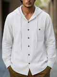 Riolio  Men's Casual Button Down Hooded Shirt Long Sleeve Cotton Blend Drawstring Top with Pocket
