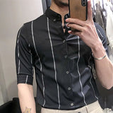 Riolio  Autumn Thin Fashion Trend Stripe Slim Fit Non Ironing Medium Sleeve Vertical Collar Versatile Style Business Men's Shirt