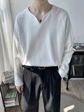 Riolio Light Luxury Top High-end Niche Designer V-neck Long-sleeved T-shirt Men Spring Autumn Trendy Versatile Base Shirt Aesthetic