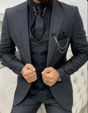 Riolio  3 Pieces Men Single Breasted Suits Slim Fit Wedding Tuxedo Premium Formal Blazer with Pants Prom Party Groom Office Wear