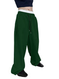 Riolio  Men Drawstring Waist Loose Straight Leg Wide Leg Sports Sweatpants With Pockets