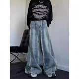 Riolio  American Spring and Autumn Street Trendy Personalized Tassel Straight leg Jeans for Couples Loose Retro Wide Leg Casual Pants