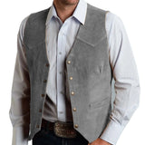 Riolio  Men Vest Gold Suede Leather Gentleman Business Waistcoat Vintage Western Cowboy Regular Slim Business Banquet Men Suit Vest