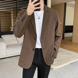 Riolio WELL DRESSED MEN Shoulder Padded Blazer Men Slim Fit Fashion Social Mens Dress Jacket Korean Casual Suit Jacket Mens Office Formal Jackets Coat