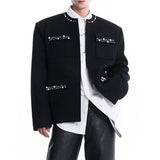 Riolio  Mens Y2k Faux Pearl Detail Padded Shoulder Casual Jacket Autumn Streetwear Fashion Minimalist Youth City Boy Outerwear