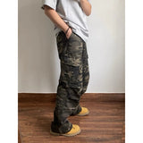 Riolio Men's Fashion Cargo Pants Jeans Washed Camouflage Multi-pockets Straight Wide Leg Denim Vintage Y2K 92s Pants New Stylish