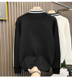 Riolio New Korean Fashion Men Cardigan Coat Light Luxury Trendy Knit Zipper Long Sleeve Sweater Jackets High Quality Patchwork Knitwear
