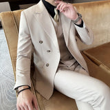 Riolio  Casual Men's Three-Piece Suit Set with Notch Lapel Double-Breasted Fashionable Business Casual Dinner Dress