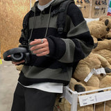 Riolio Autumn and Winter Retro Korean Style Men and Women Trendy Knitted Hoodie Couple Loose Hip Hop Striped Casual Top harajuku y2k